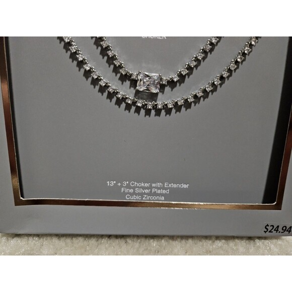 Believe by Brilliance Fine Silver Plated Cubic Zirconia Choker with Extender - Picture 3 of 4